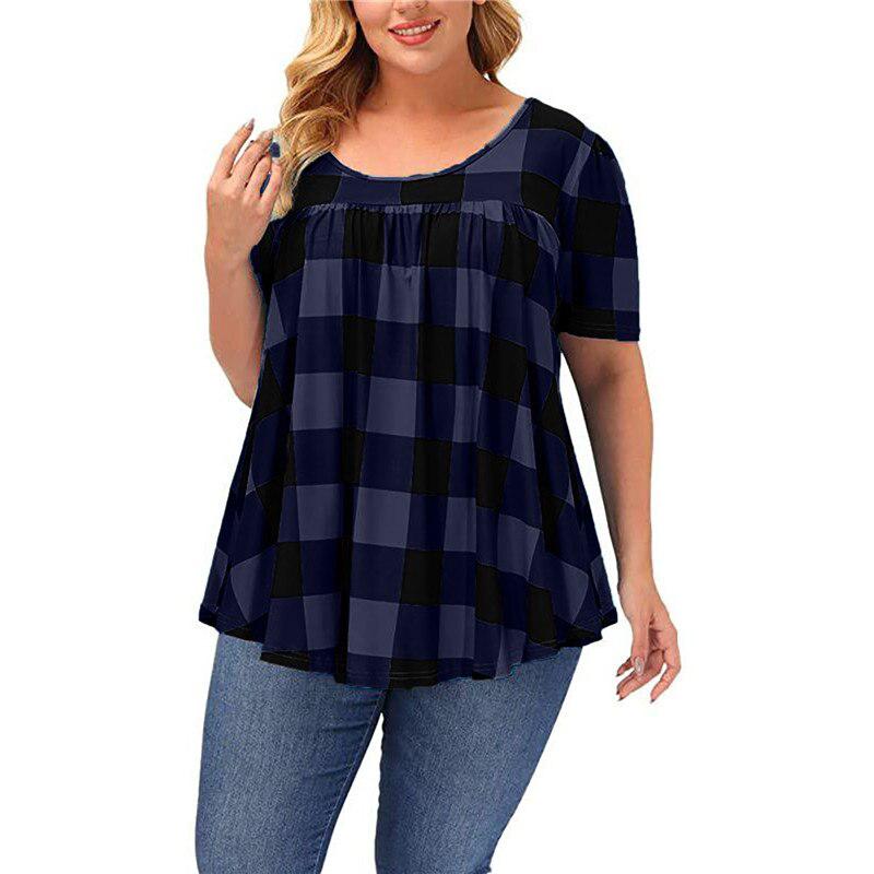 Plus Size Women Clothing Plaid Print Short Sleeve  Casual Tops BENNYS 