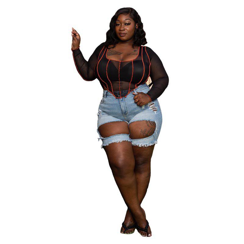 Plus Size Women T-shirt Summer Patchwork Fashion Shirt Crop Tops BENNYS 