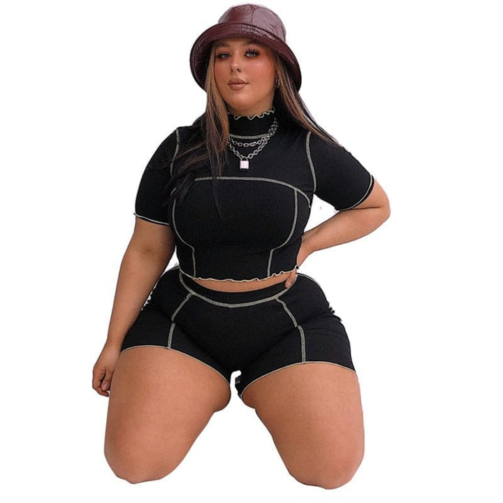 Plus Size Women Turtleneck Short Sleeves Shorts Sets BENNYS 