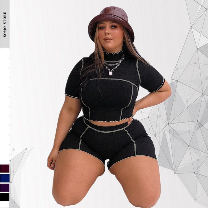 Plus Size Women Turtleneck Short Sleeves Shorts Sets BENNYS 