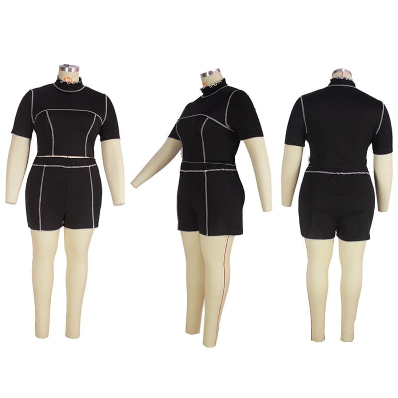 Plus Size Women Turtleneck Short Sleeves Shorts Sets BENNYS 