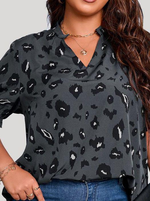 Plus Size Women's Blouses Notched Neck Print Casual Tops BENNYS 