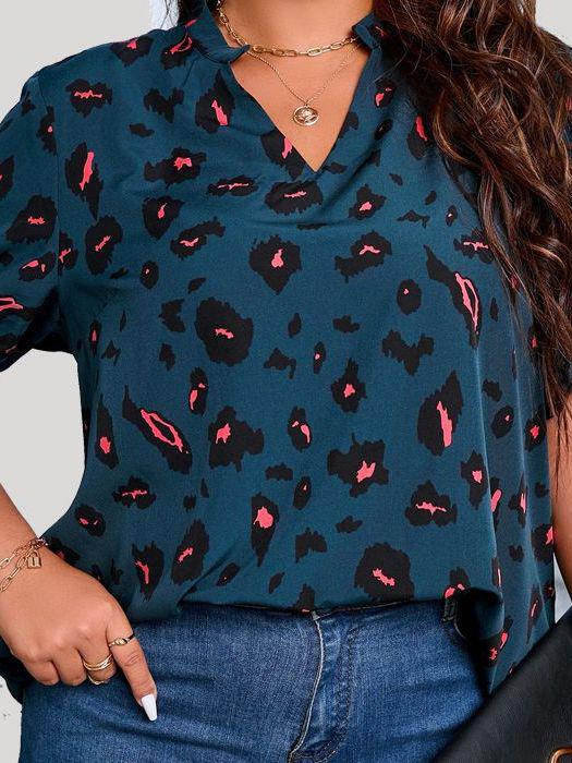 Plus Size Women's Blouses Notched Neck Print Casual Tops BENNYS 