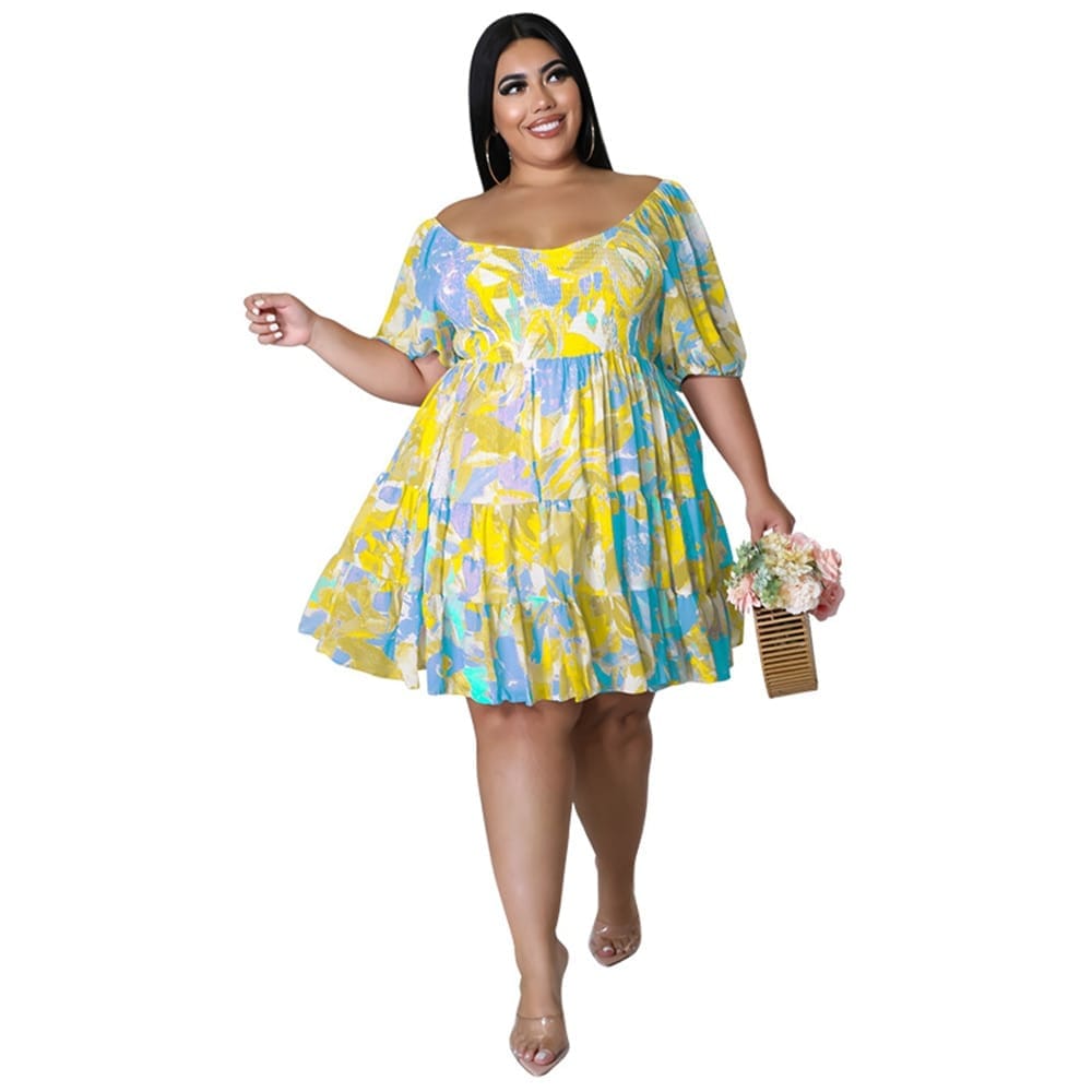 Blue and yellow 2024 plus size dress