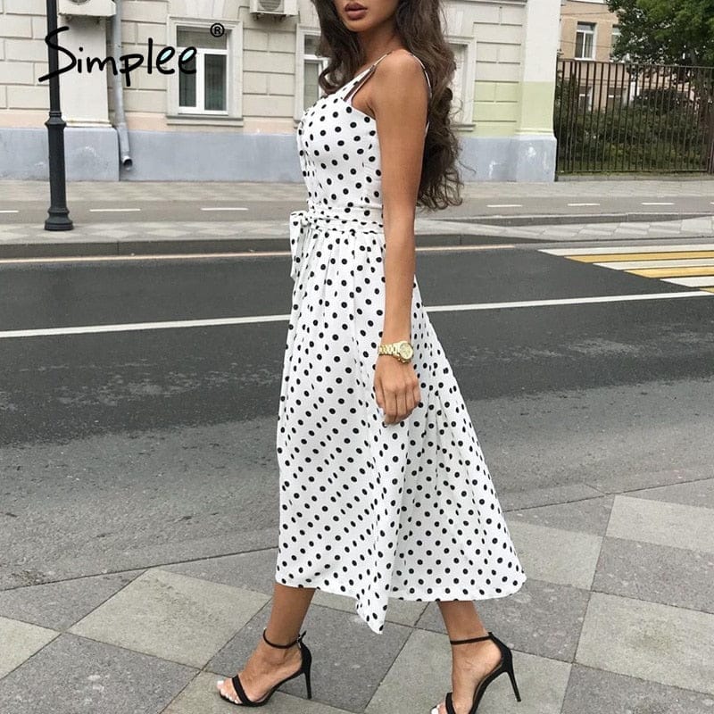 Polka dot  Sleeveless bodycon beach midi dress for women BENNYS 