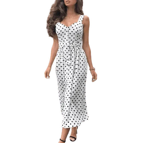 Polka dot  Sleeveless bodycon beach midi dress for women BENNYS 