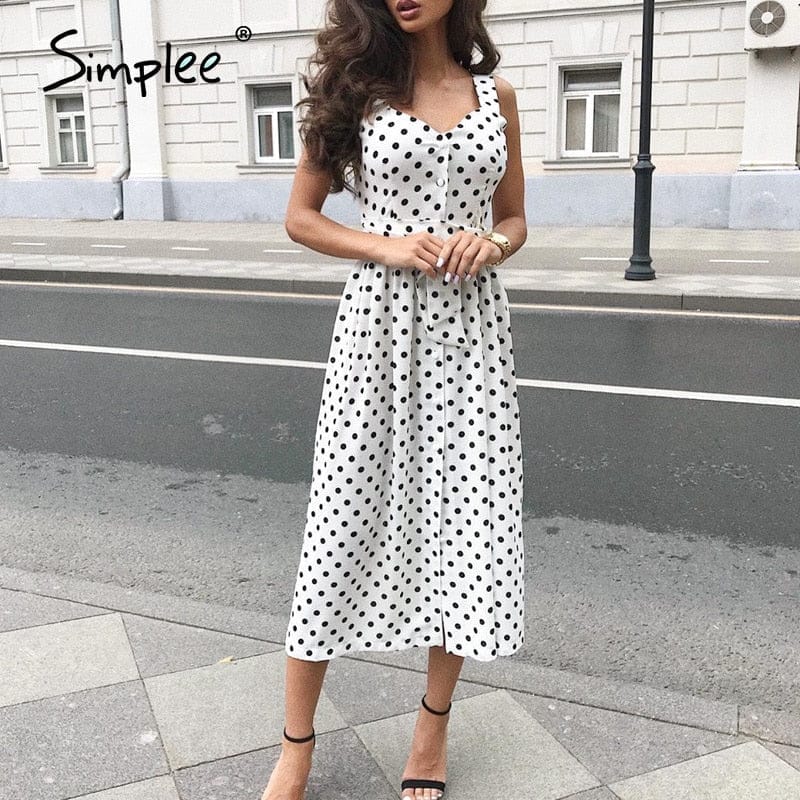 Polka dot  Sleeveless bodycon beach midi dress for women BENNYS 