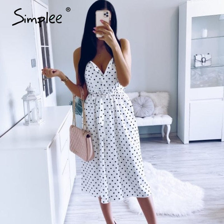 Polka dot  Sleeveless bodycon beach midi dress for women BENNYS 