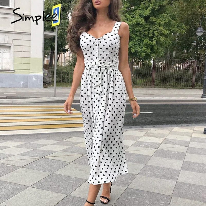 Polka dot  Sleeveless bodycon beach midi dress for women BENNYS 