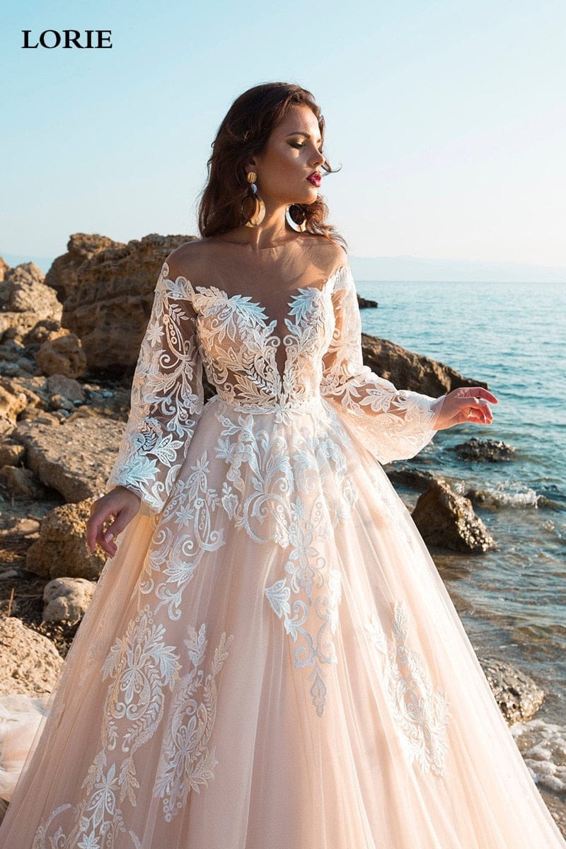 Princess Wedding Dress A Line Lace Bridal Dress With Long Train – Bennys  Beauty World
