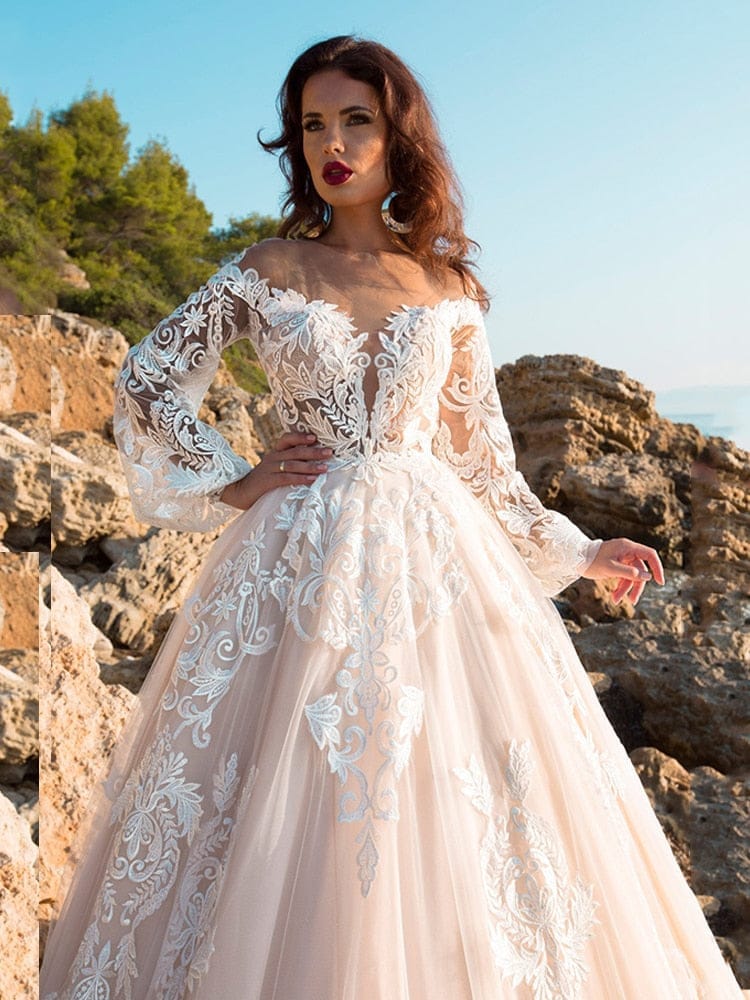 Princess Wedding Dress A Line Lace Bridal Dress With Long Train BENNYS 