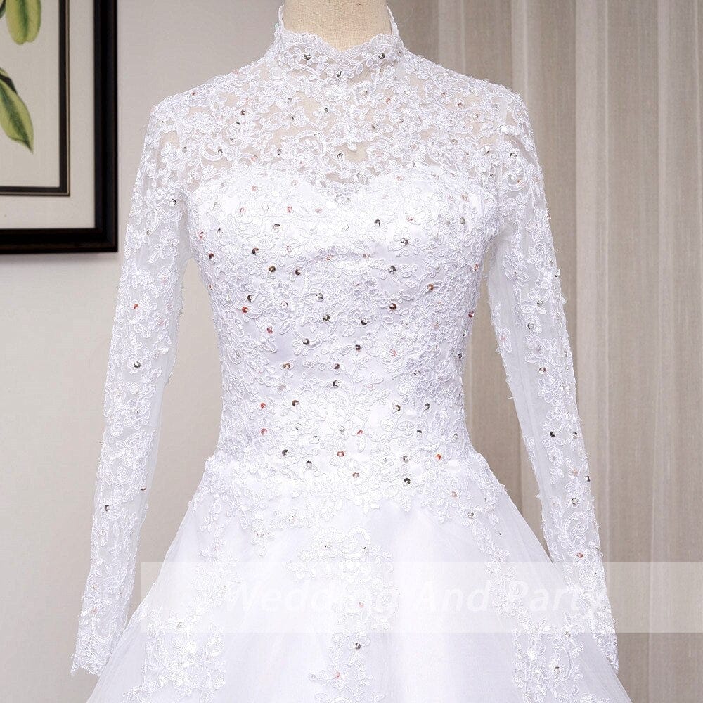 Princess Wedding Dress PlSize O neck Long Sleeve Bridal Dress BENNYS 