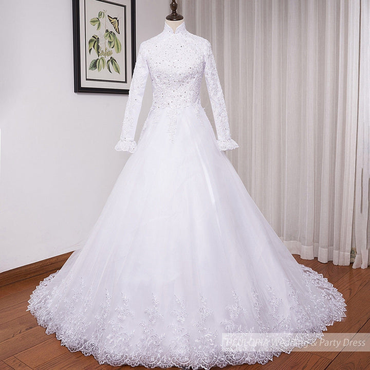 Princess Wedding Dress PlSize O neck Long Sleeve Bridal Dress BENNYS 