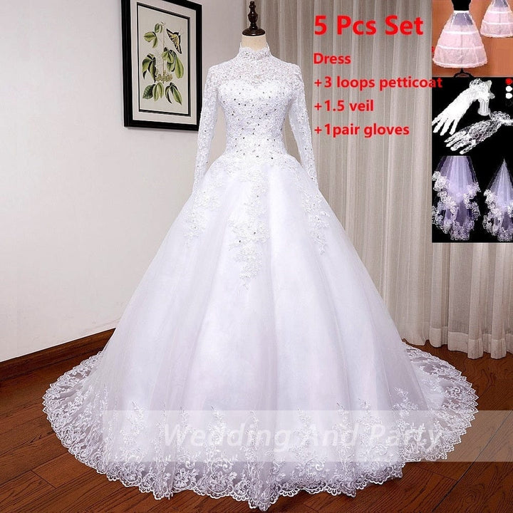 Princess Wedding Dress PlSize O neck Long Sleeve Bridal Dress BENNYS 