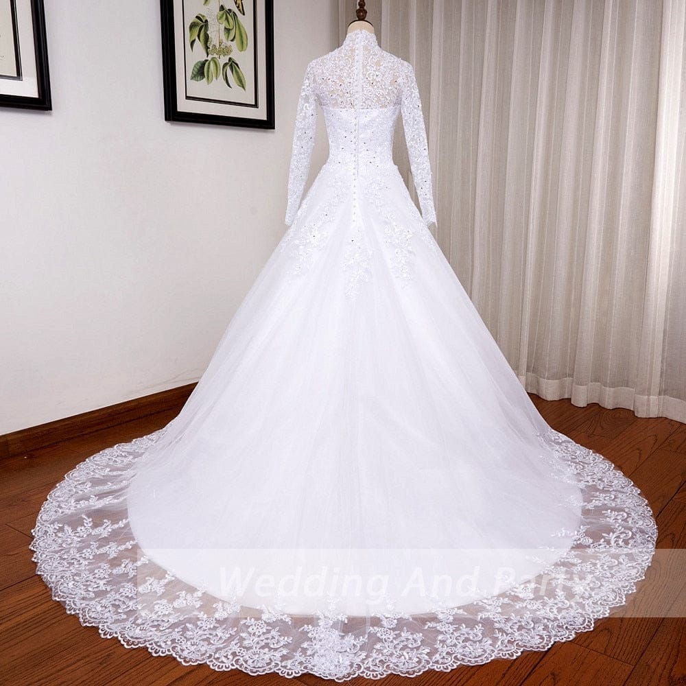 Princess Wedding Dress PlSize O neck Long Sleeve Bridal Dress BENNYS 