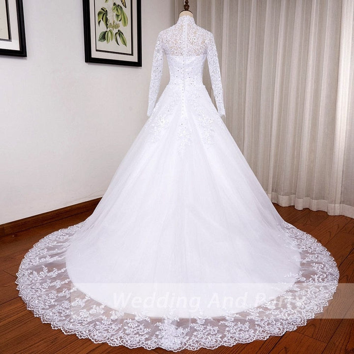 Princess Wedding Dress PlSize O neck Long Sleeve Bridal Dress BENNYS 