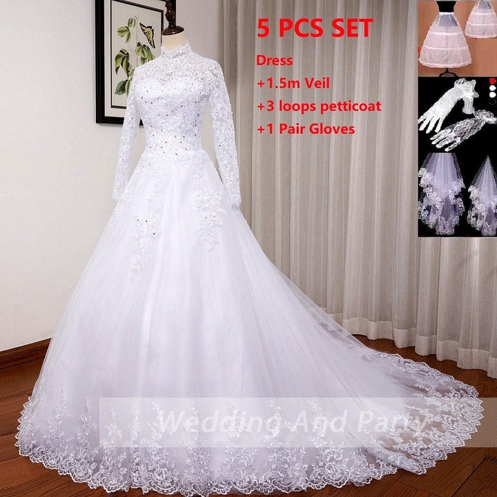 Princess Wedding Dress PlSize O neck Long Sleeve Bridal Dress BENNYS 