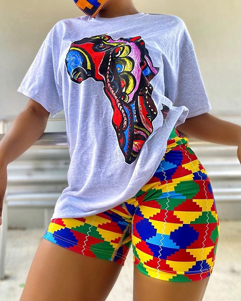 Print Shorts Suits Women Vintage short sleeve Shirt BENNYS 