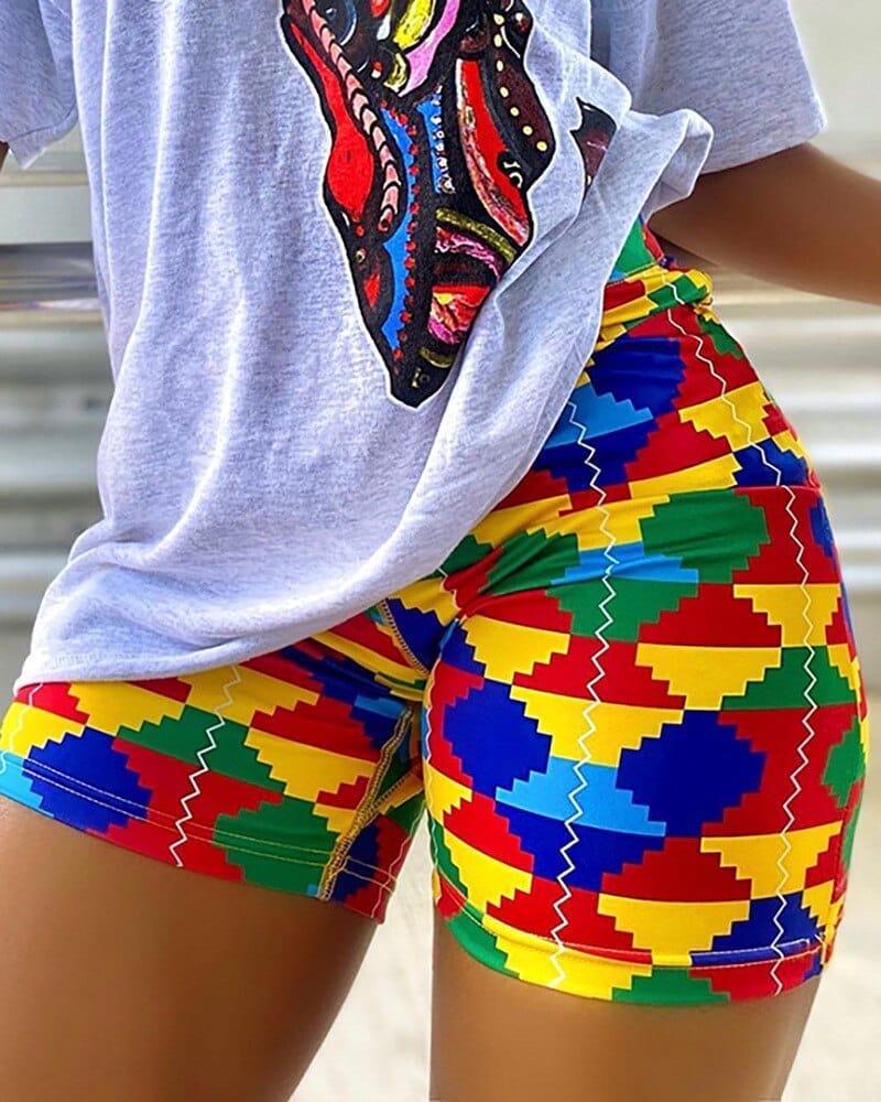 Print Shorts Suits Women Vintage short sleeve Shirt BENNYS 