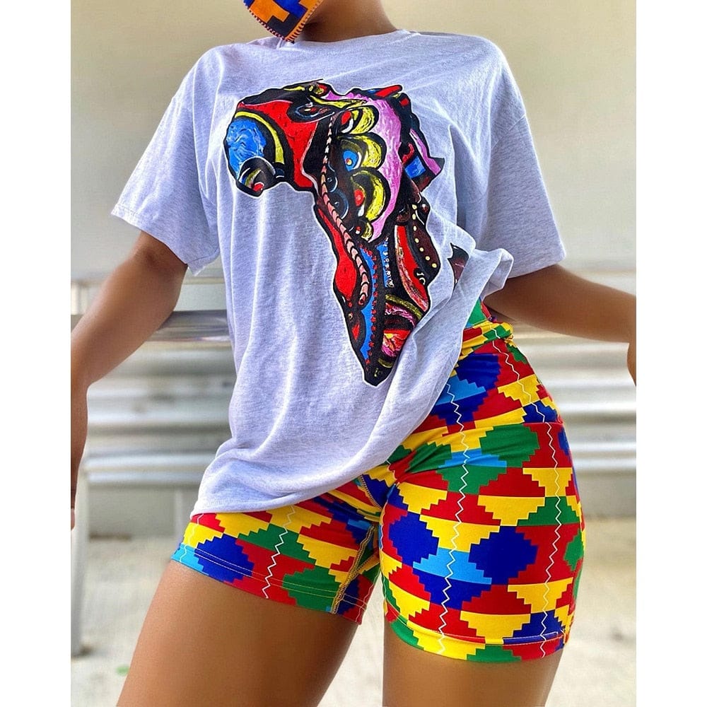 Print Shorts Suits Women Vintage short sleeve Shirt BENNYS 
