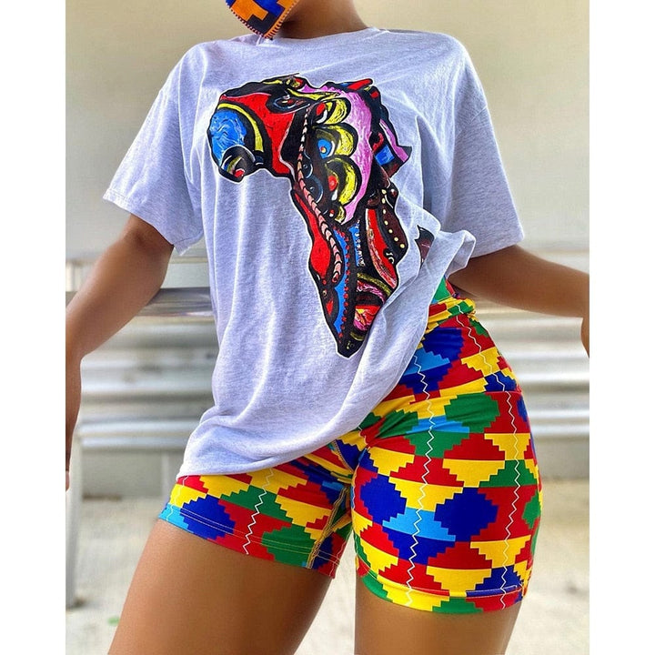 Print Shorts Suits Women Vintage short sleeve Shirt BENNYS 
