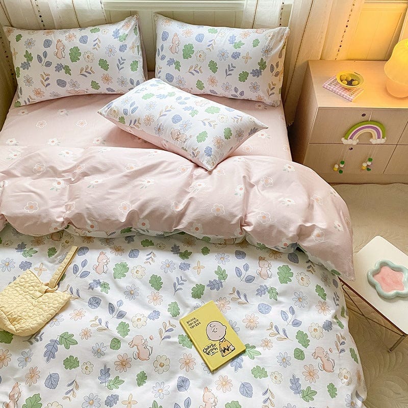 Printed Cartoon Girl  Quilt Cover Cotton Four-piece Bed Sheet BENNYS 