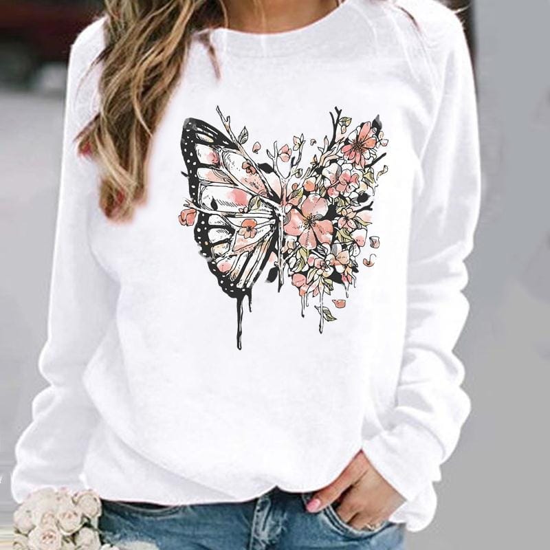 Pullovers Flower Butterfly Lovely Womens Clothing BENNYS 