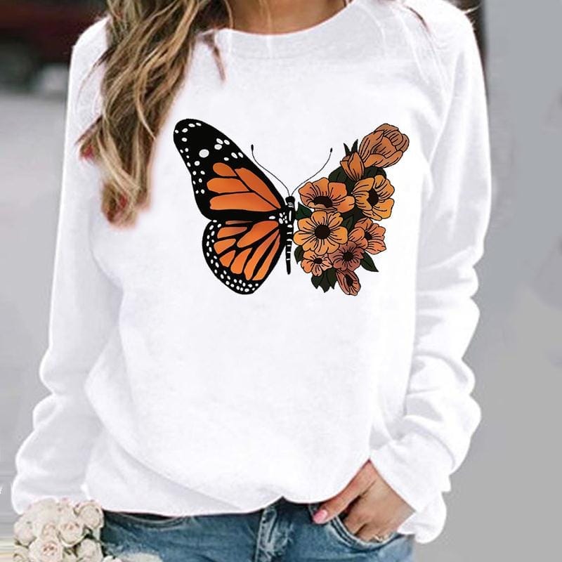 Pullovers Flower Butterfly Lovely Womens Clothing BENNYS 