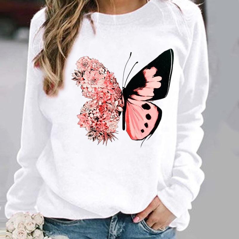 Pullovers Flower Butterfly Lovely Womens Clothing BENNYS 