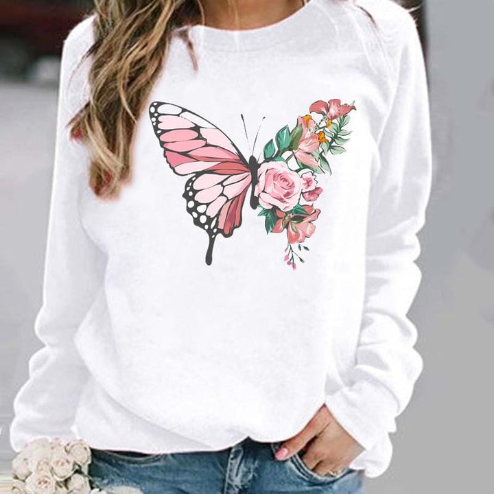 Pullovers Flower Butterfly Lovely Womens Clothing BENNYS 