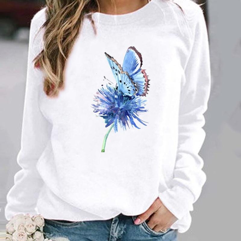 Pullovers Flower Butterfly Lovely Womens Clothing BENNYS 