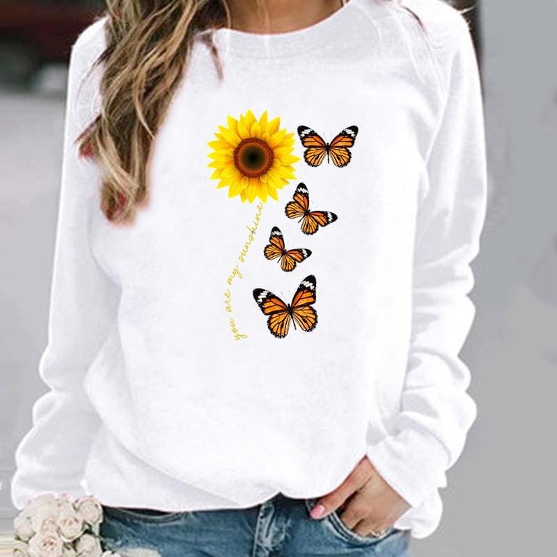 Pullovers Flower Butterfly Lovely Womens Clothing BENNYS 