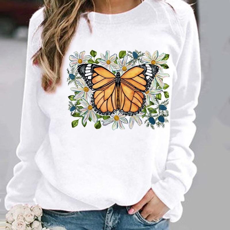 Pullovers Flower Butterfly Lovely Womens Clothing BENNYS 