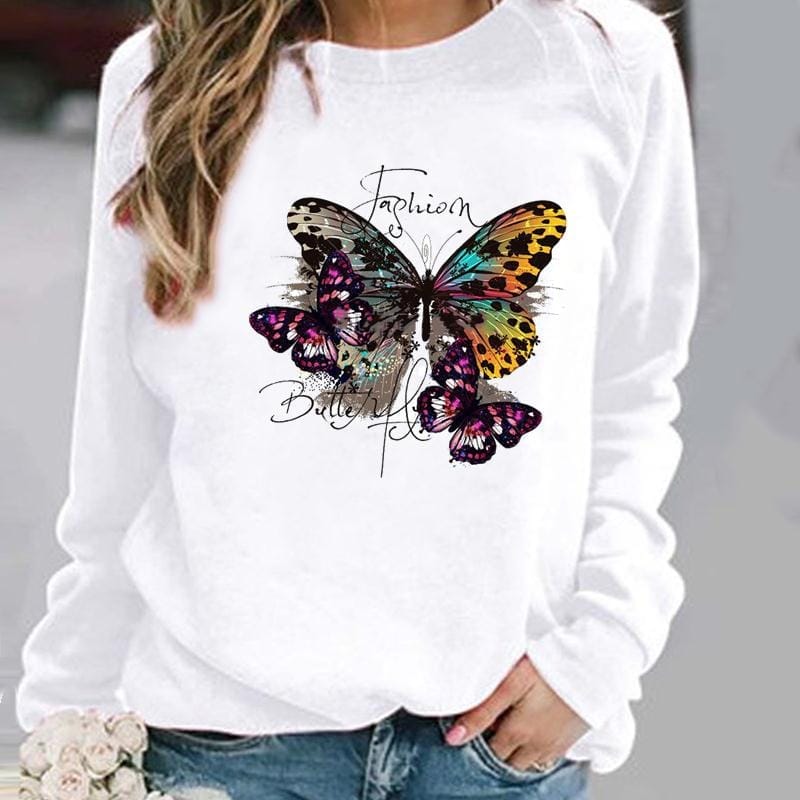 Pullovers Flower Butterfly Lovely Womens Clothing BENNYS 