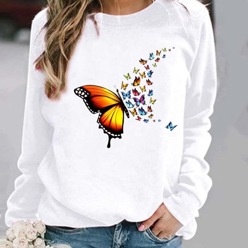 Pullovers Flower Butterfly Lovely Womens Clothing BENNYS 