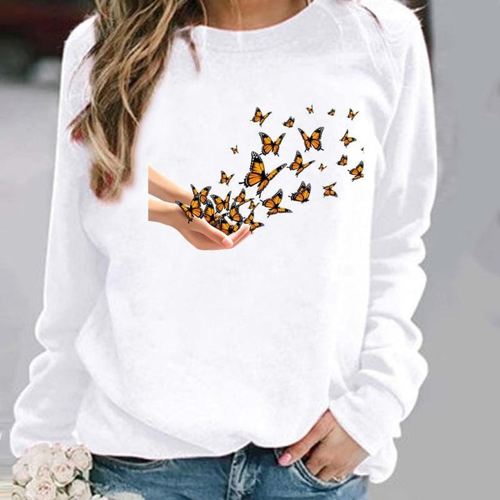 Pullovers Flower Butterfly Lovely Womens Clothing BENNYS 