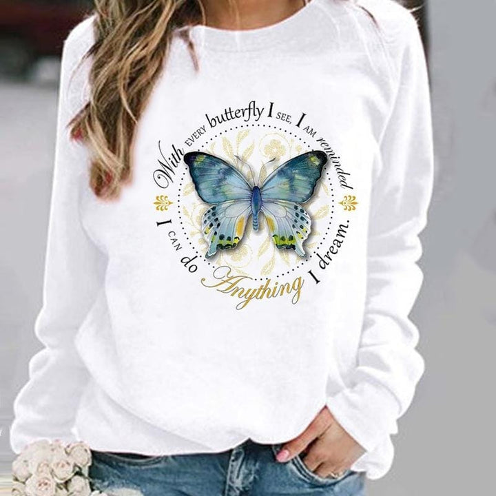 Pullovers Flower Butterfly Lovely Womens Clothing BENNYS 