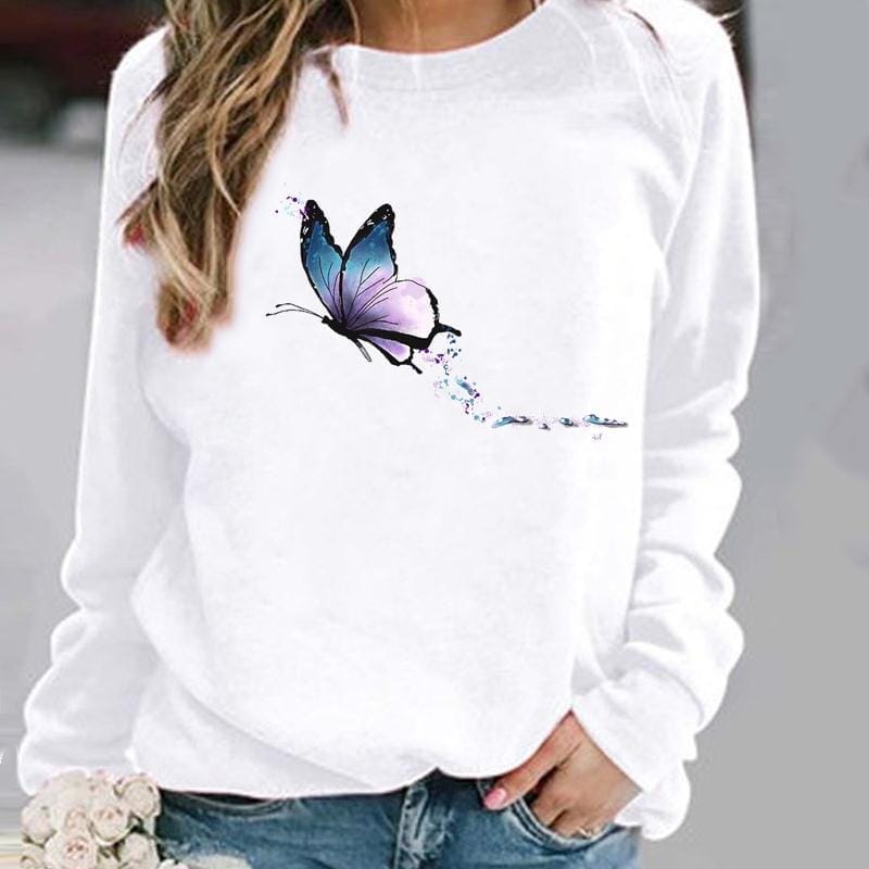 Pullovers Flower Butterfly Lovely Womens Clothing BENNYS 