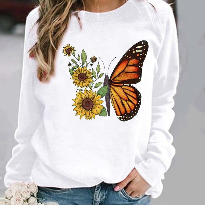 Pullovers Flower Butterfly Lovely Womens Clothing BENNYS 