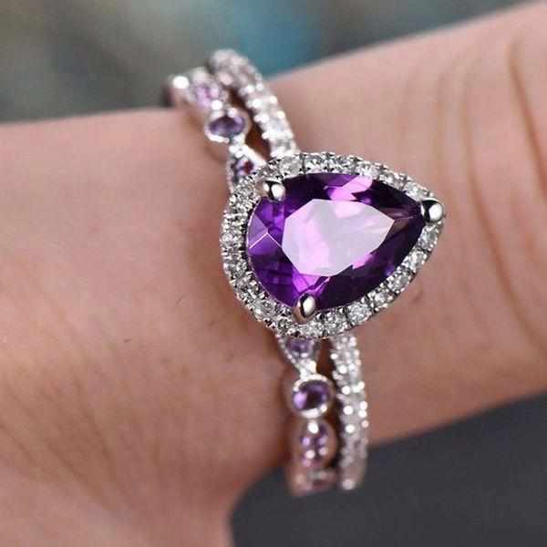 Till Eternity Purple Water Drop Zircon Ring Set Vintage Wedding Rings For Ladies BENNYS 