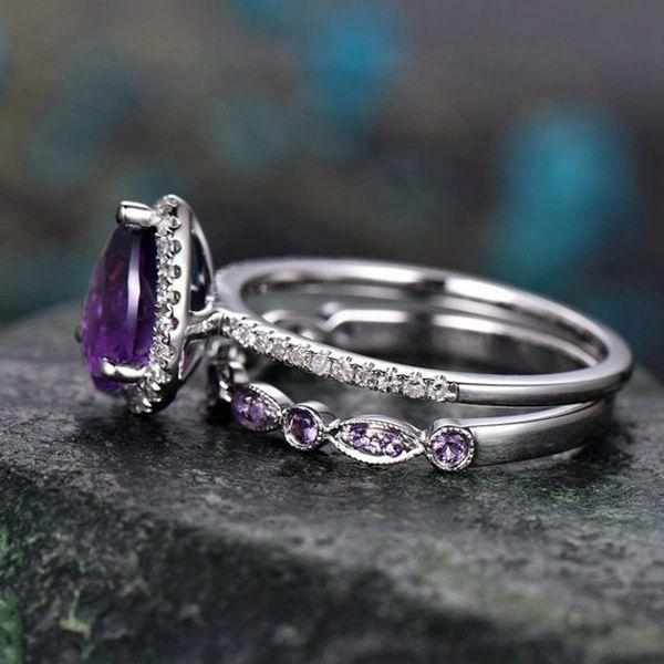 Till Eternity Purple Water Drop Zircon Ring Set Vintage Wedding Rings For Ladies BENNYS 