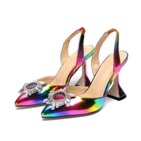 Rainbow Color Women Sandals Pointed Toe Rhinestone High Heel Pumps BENNYS 
