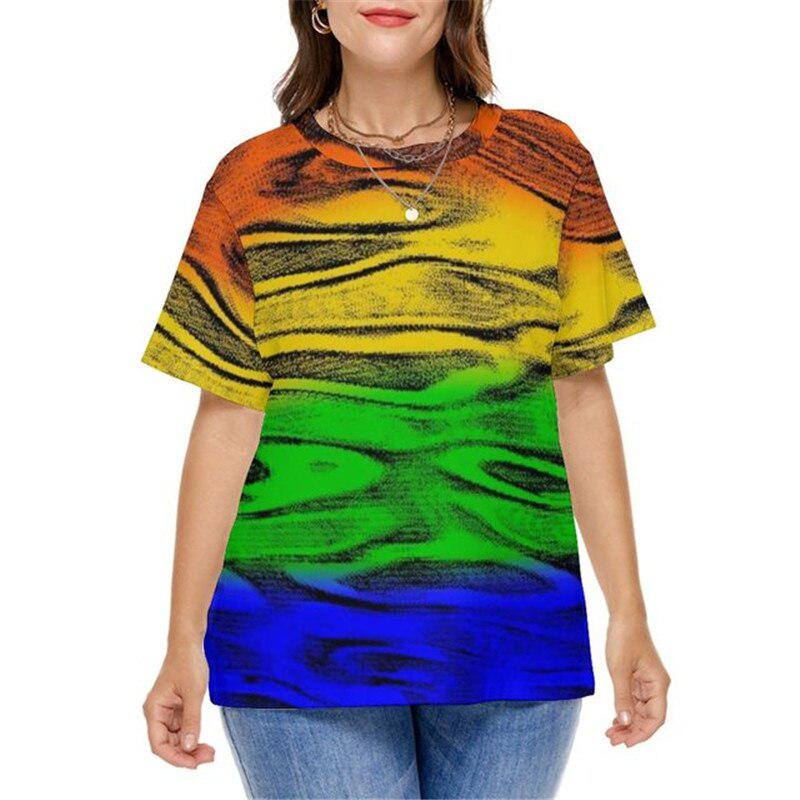 Rainbow Gradient Print Fashion T-Shirt For Women BENNYS 