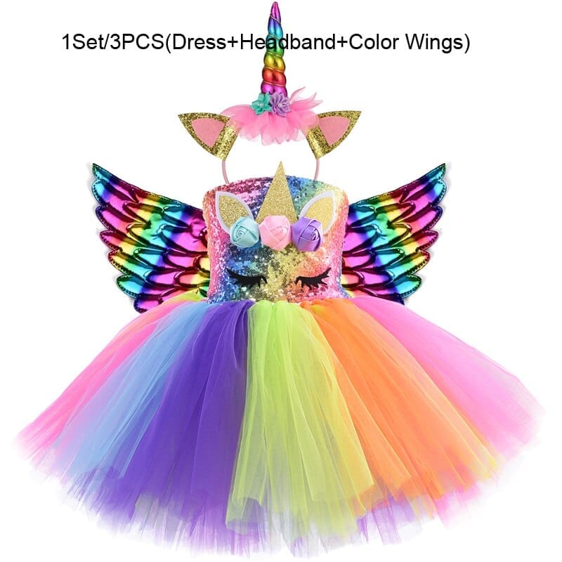 Rainbow Sequin Unicorn Kids Dress Up Costumes Princess Dresses