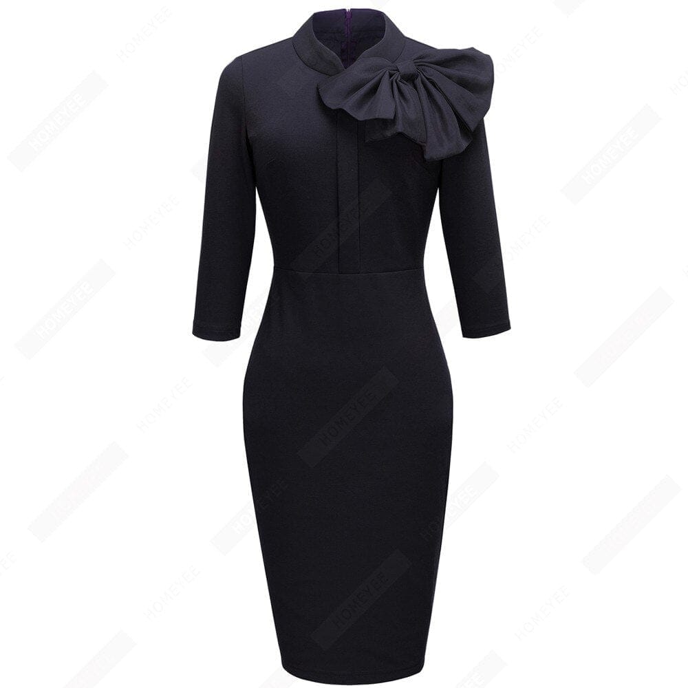 Retro Women Elegant Classic Front Bow Party Bodycon Work Pencil Dress BENNYS 