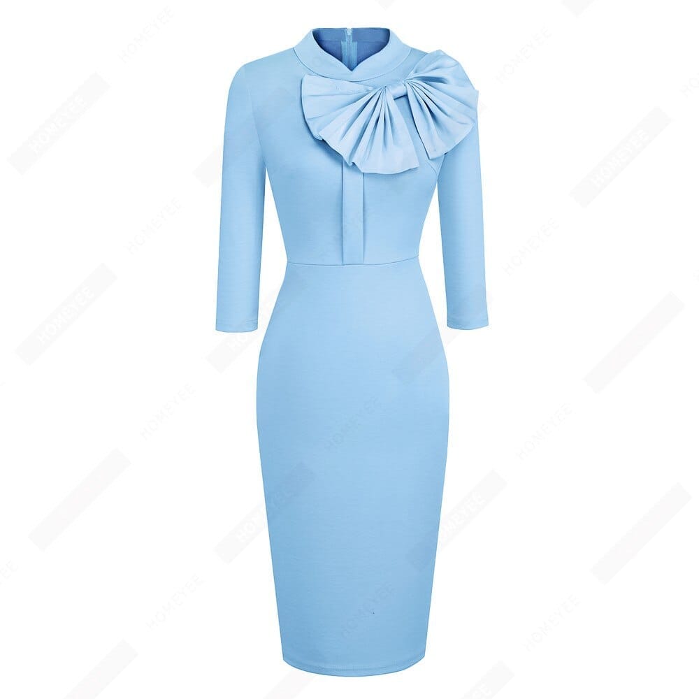 Retro Women Elegant Classic Front Bow Party Bodycon Work Pencil Dress BENNYS 