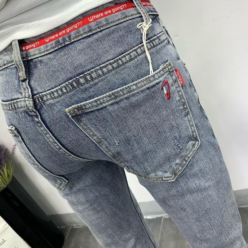 Ripped Denim jeans 2022 men&#39;s trendy brand loose summer thin elastic feet pants men&#39;s Korean harem teenagers cropped pants BENNYS 