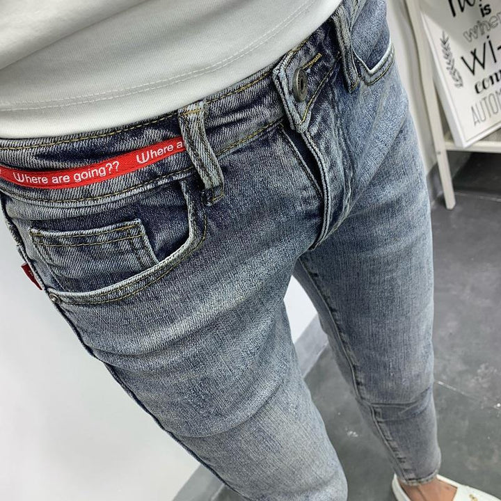 Ripped Denim jeans 2022 men&#39;s trendy brand loose summer thin elastic feet pants men&#39;s Korean harem teenagers cropped pants BENNYS 