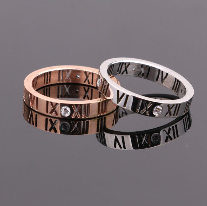 Roman Numerals With Diamond Couple Rings 18K Rose Gold Titanium Steel Rings Lucky Number Rings BENNYS 