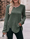 Vintage Knitted Tops ZANZEA Women Long Sleeve Blouse Fashion Round Neck Pullover 2023 Autumn Irregular Split Hem Shirts Oversize-Bennys Beauty World